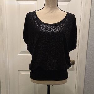 White House Black Market Shimmering Black Leopard Blouse